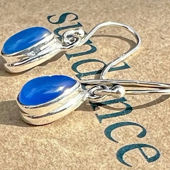 Sundance $98 NEW 1" Blue Chalcedony Sterling Silver Handmade Teardrop Earrings - Picture 3 of 10